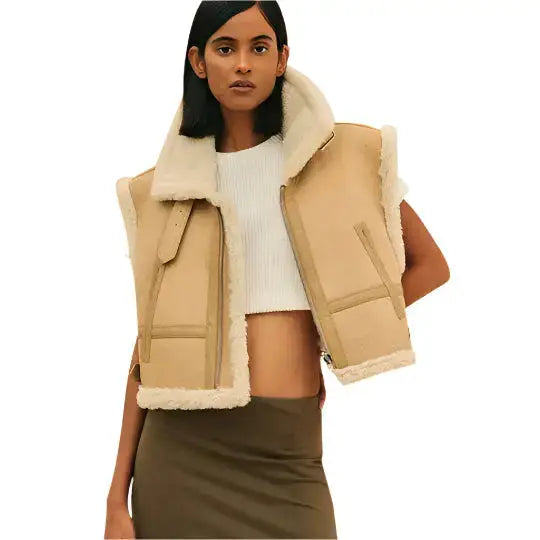 Brown Sheepskin Aviator Leather Vest