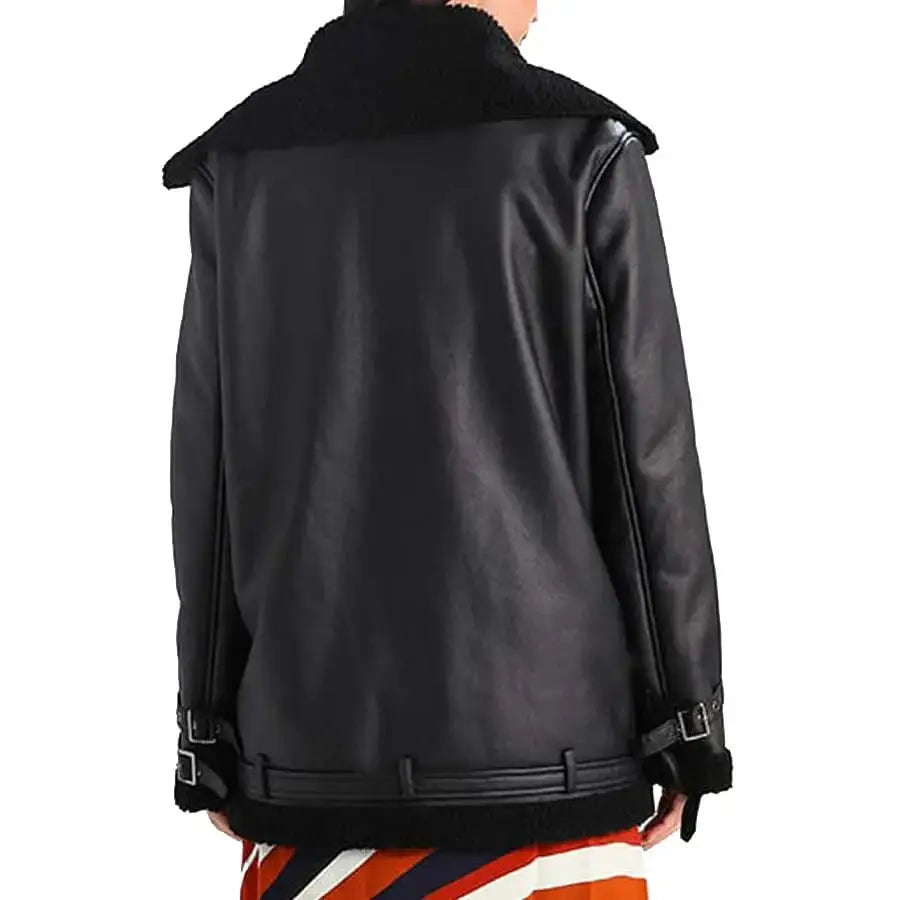 Women’s Black Shearling Leather Aviator Jacket