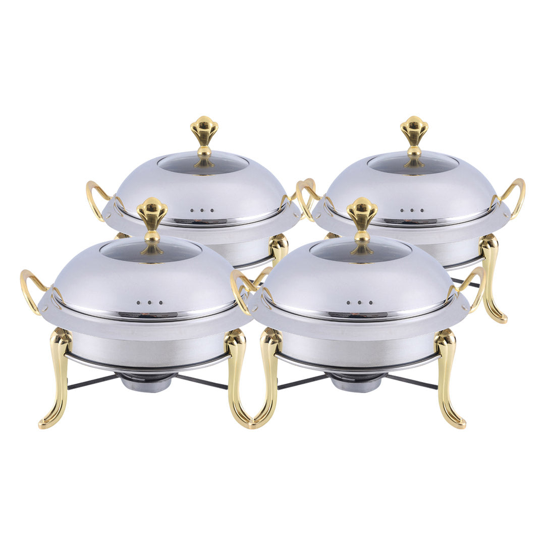 NNEAGS 4X Stainless Steel Gold Accents Round Buffet Chafing Dish Cater Food Warmer Chafer with Glass Top Lid