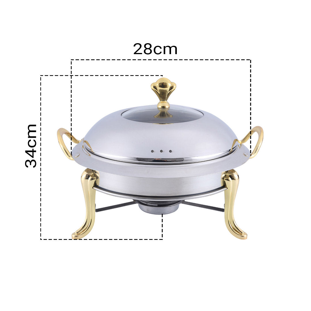 NNEAGS 4X Stainless Steel Gold Accents Round Buffet Chafing Dish Cater Food Warmer Chafer with Glass Top Lid