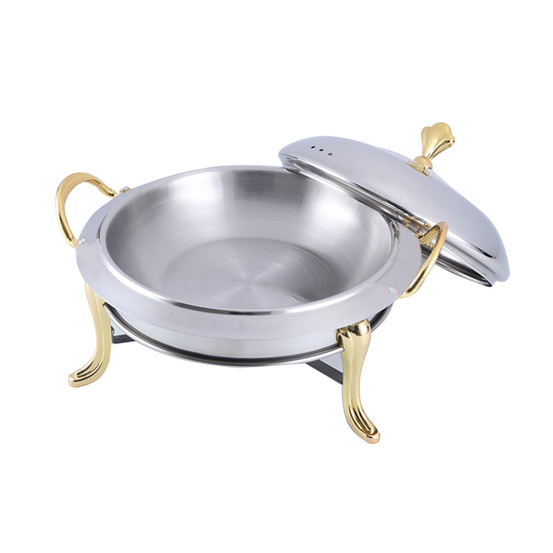 NNEAGS 4X Stainless Steel Gold Accents Round Buffet Chafing Dish Cater Food Warmer Chafer with Glass Top Lid