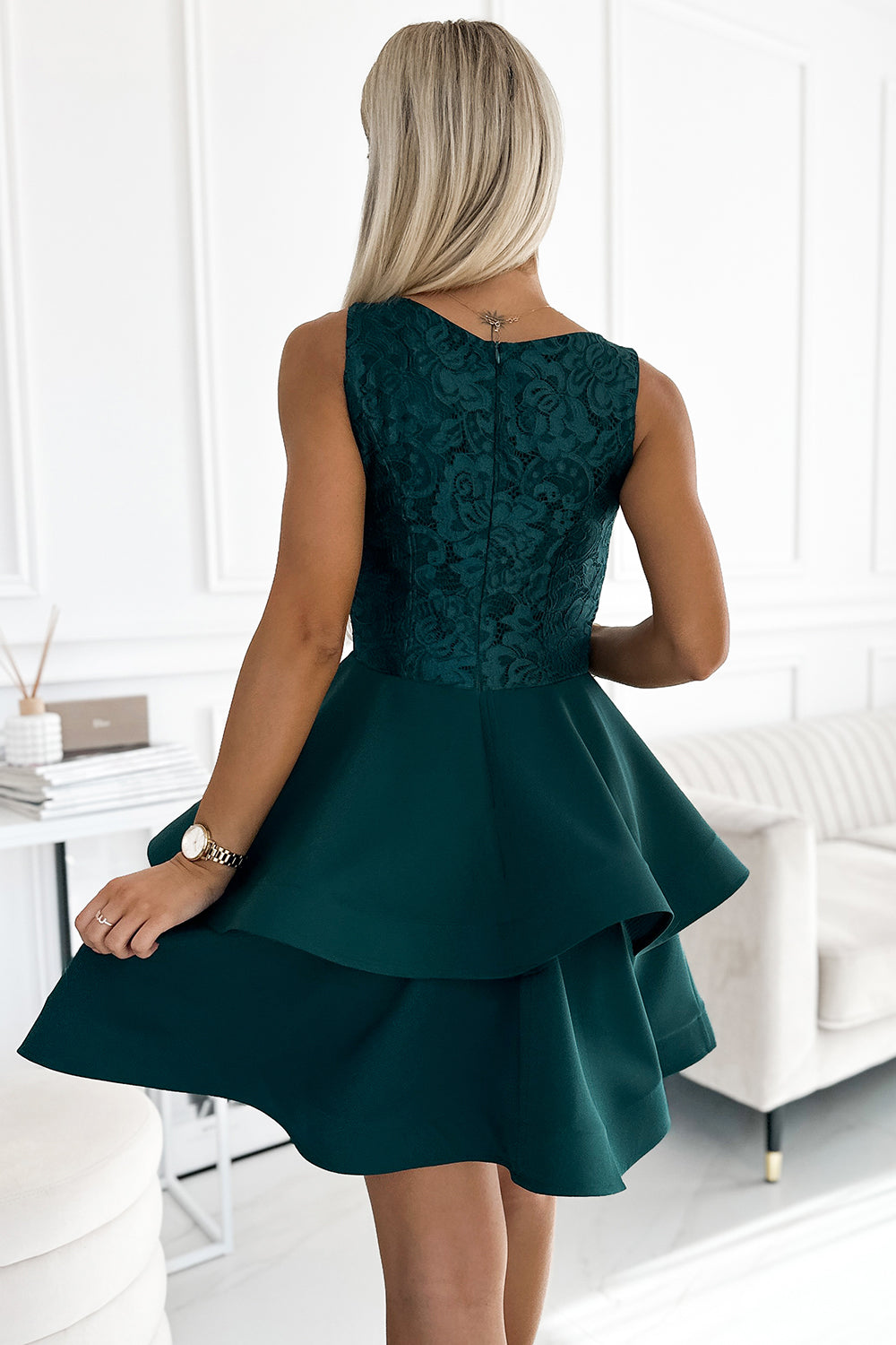 Numoco 205-4 LAURA flared dress with lace - green