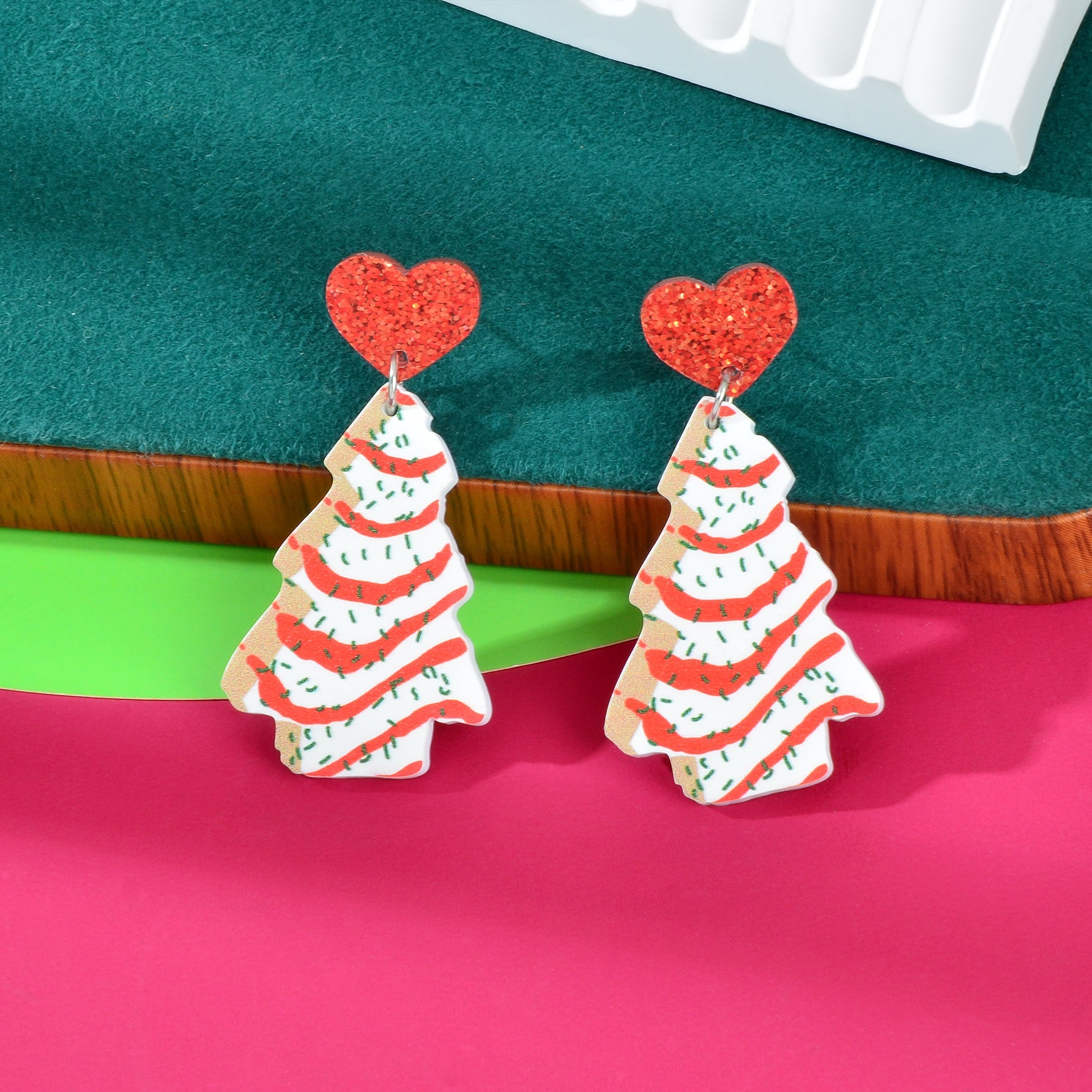Festive Christmas Tree Pendant Dangle Earrings Dainty Seasonal Gifts for Girls