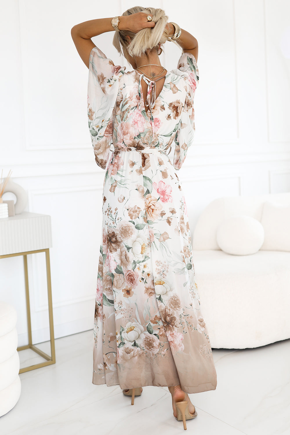 Numoco Basic 603-2 Airy wrap maxi dress with floral pattern - beige roses