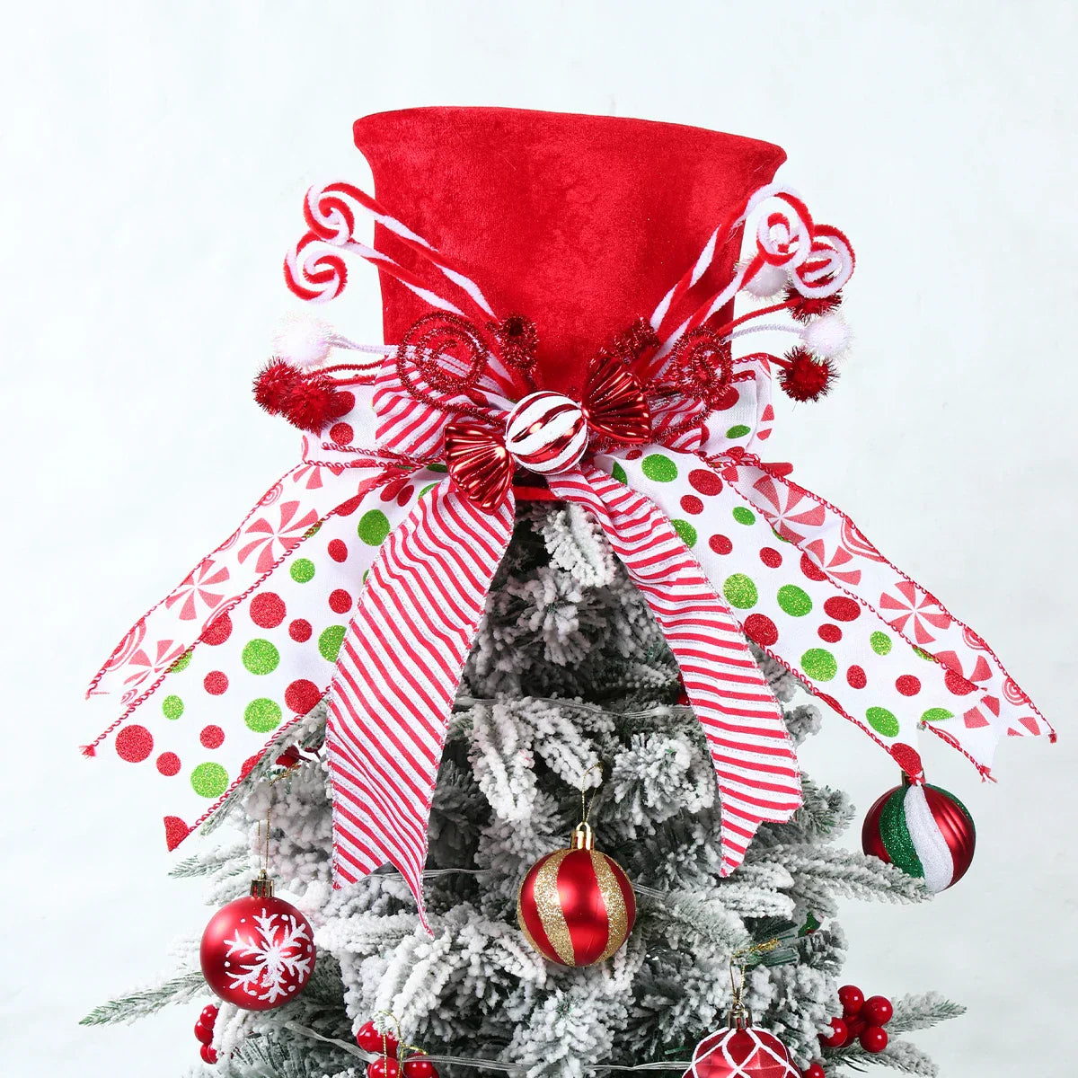 Christmas Tree Topper Hat with Bow Ribbon