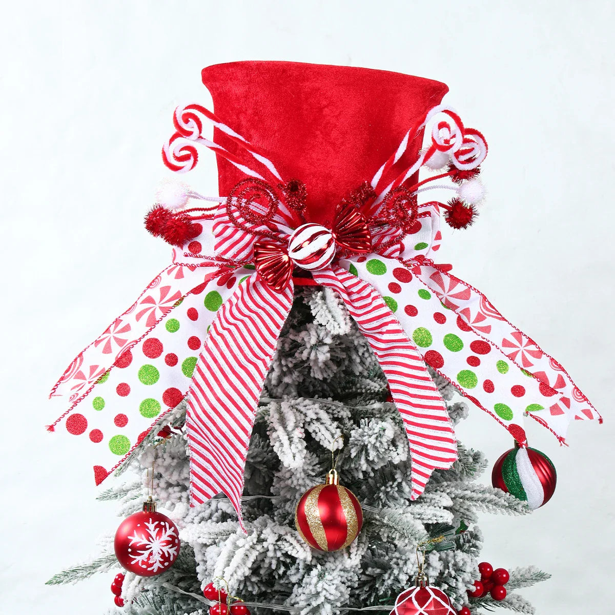 NNEOBA Christmas Tree Topper Hat with Bow Ribbon