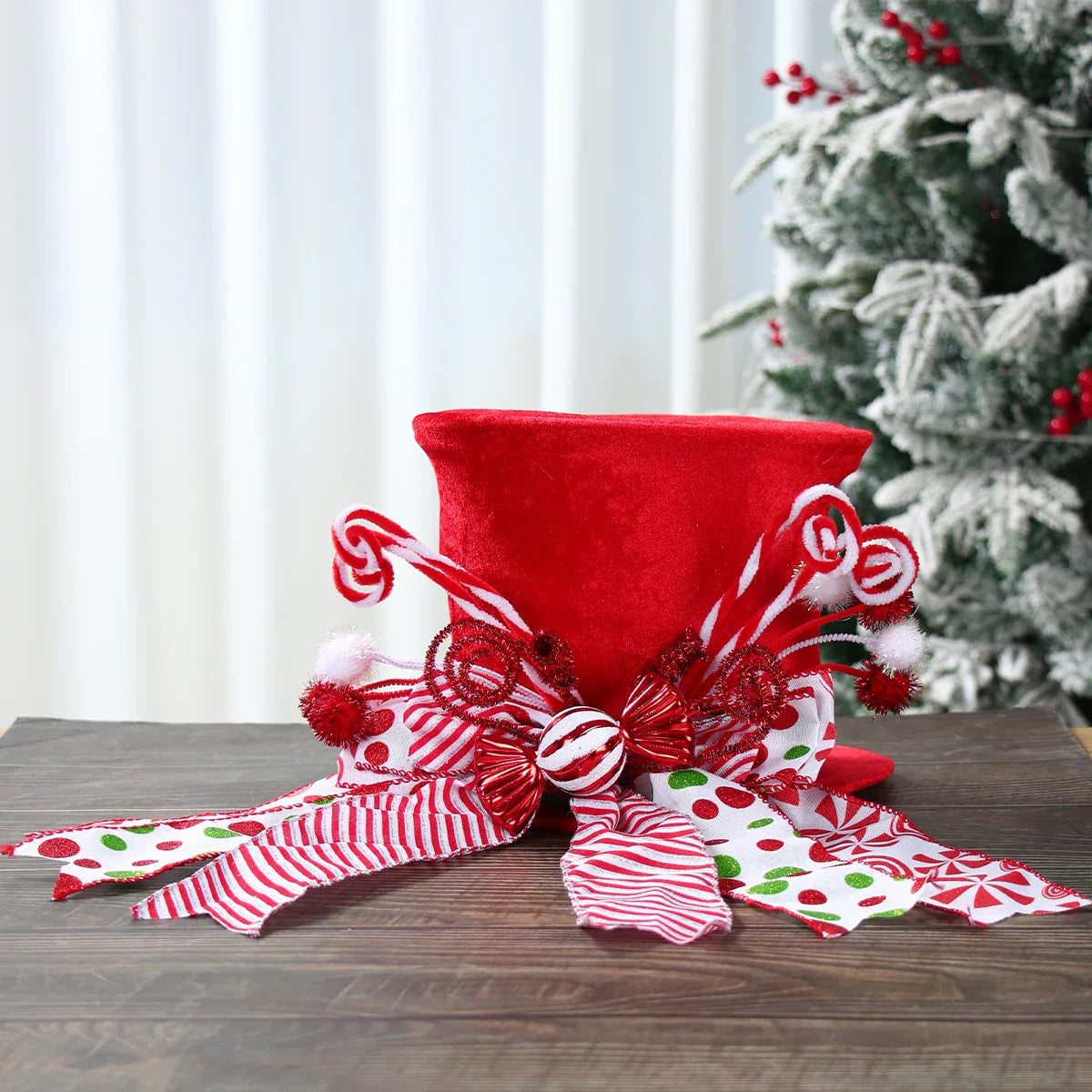 NNEOBA Christmas Tree Topper Hat with Bow Ribbon
