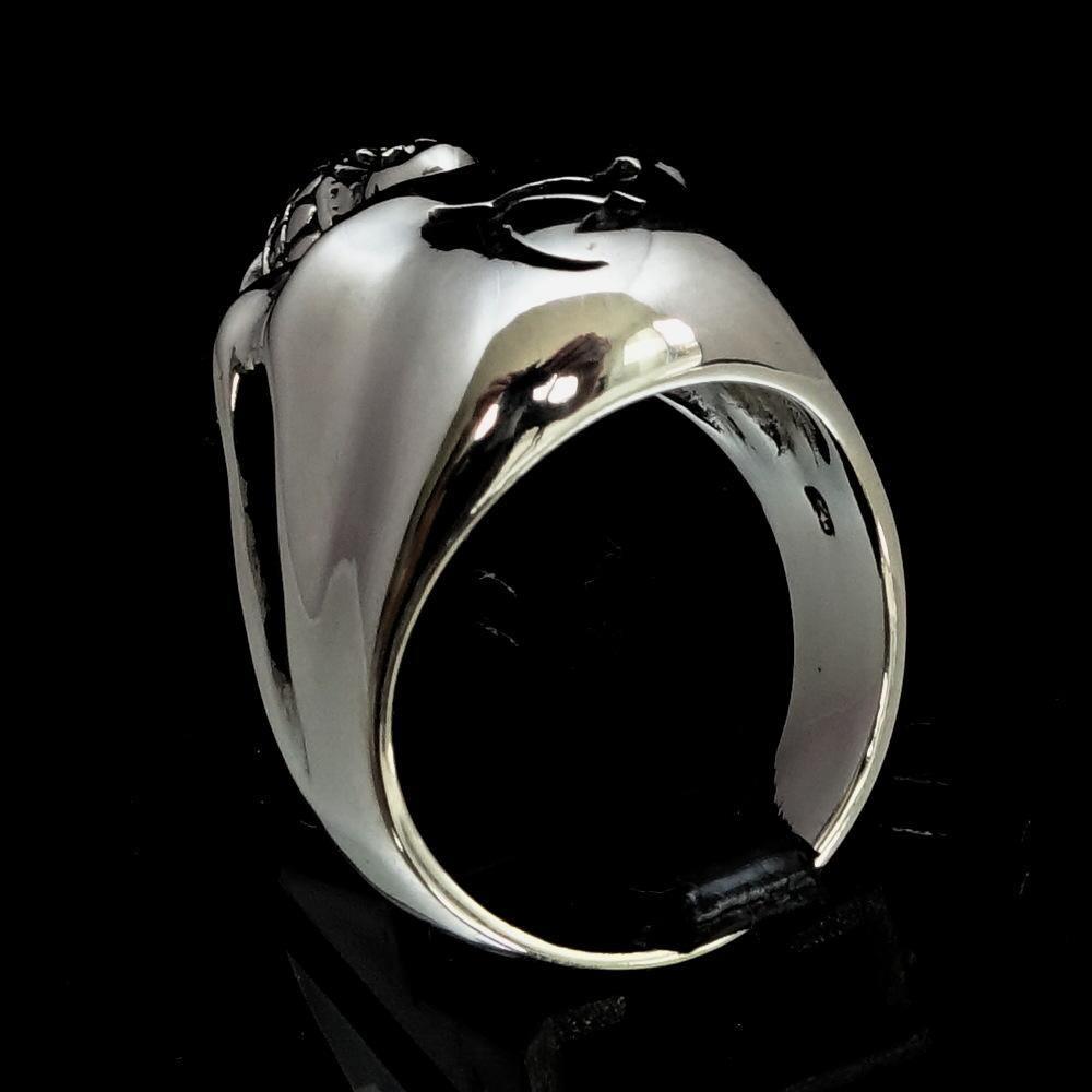 Excellent crafted Men's Communist Skull Ring Hammer Sickle - Sterling Silver