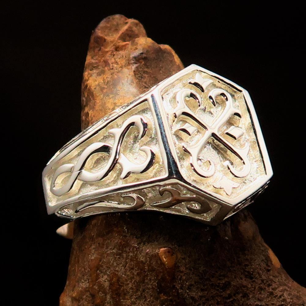 Excellent crafted Men's Signet Ring shiny Oriental Cross - Sterling Silver