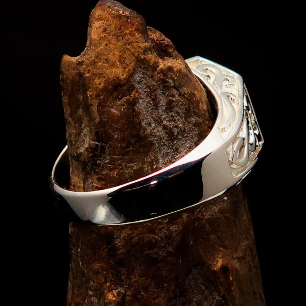 Excellent crafted Men's Signet Ring shiny Oriental Cross - Sterling Silver