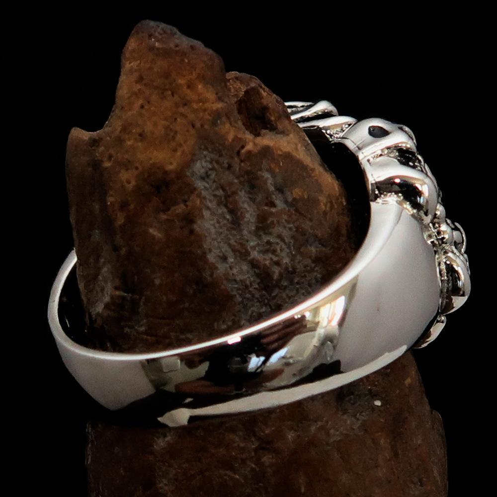 Men's Sterling Silver Biker Ring 13 Skulls Graveyard Party