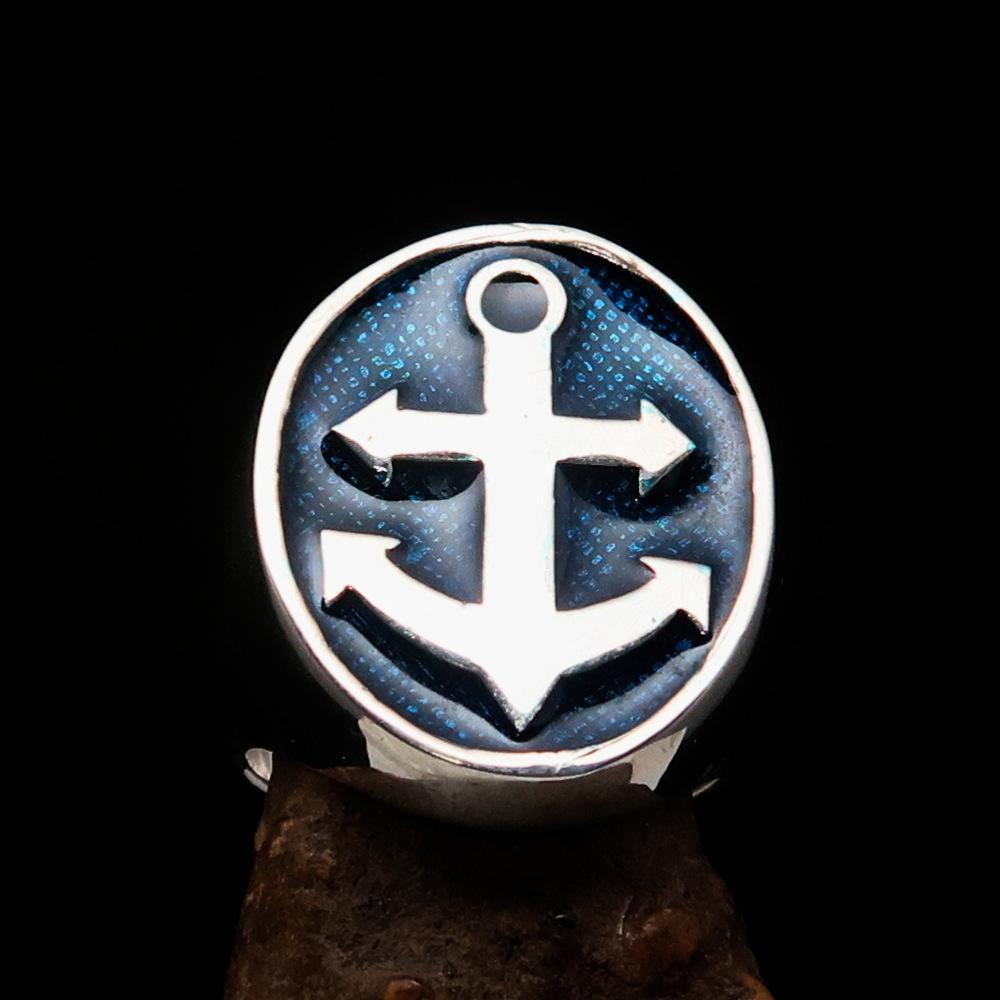 Perfectly crafted Men's Sailor Ring Big Anchor Blue - Sterling Silver