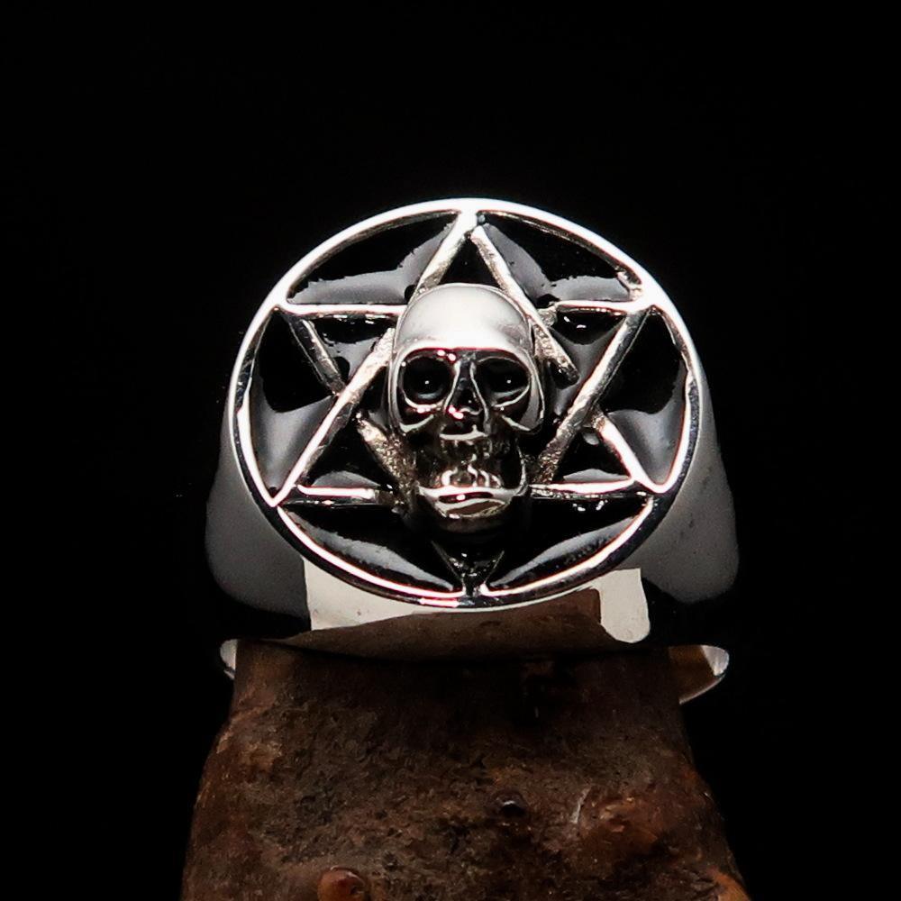 Excellent crafted Men's Biker Ring Black Hebrew Skull - Sterling Silver 925