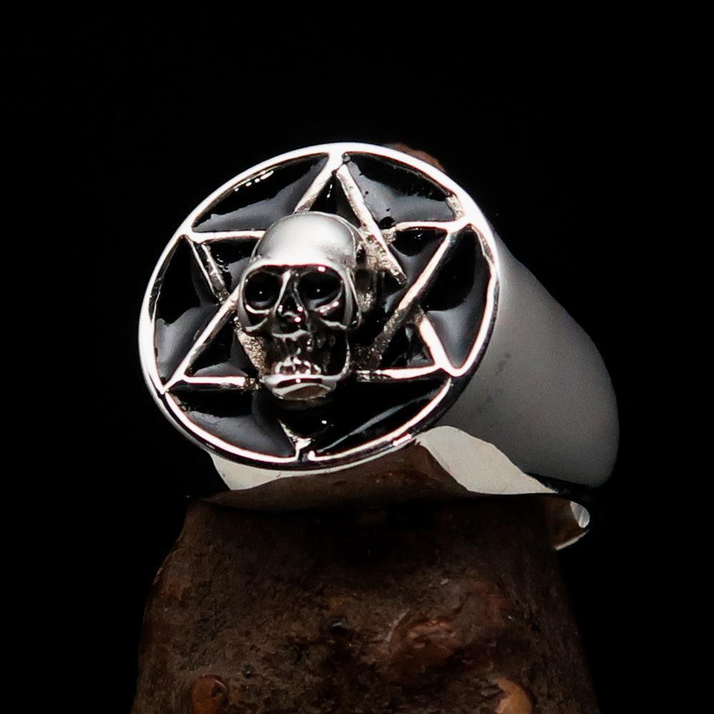 Excellent crafted Men's Biker Ring Black Hebrew Skull - Sterling Silver 925