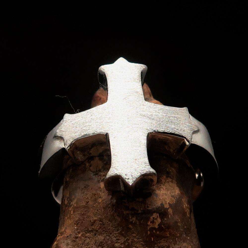 Excellent crafted minimalistic two tone Coptic Cross Ring - matte Sterling Silver