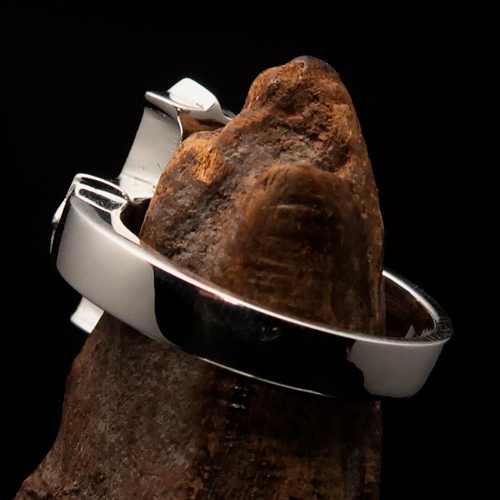 Excellent crafted minimalistic two tone Coptic Cross Ring - matte Sterling Silver