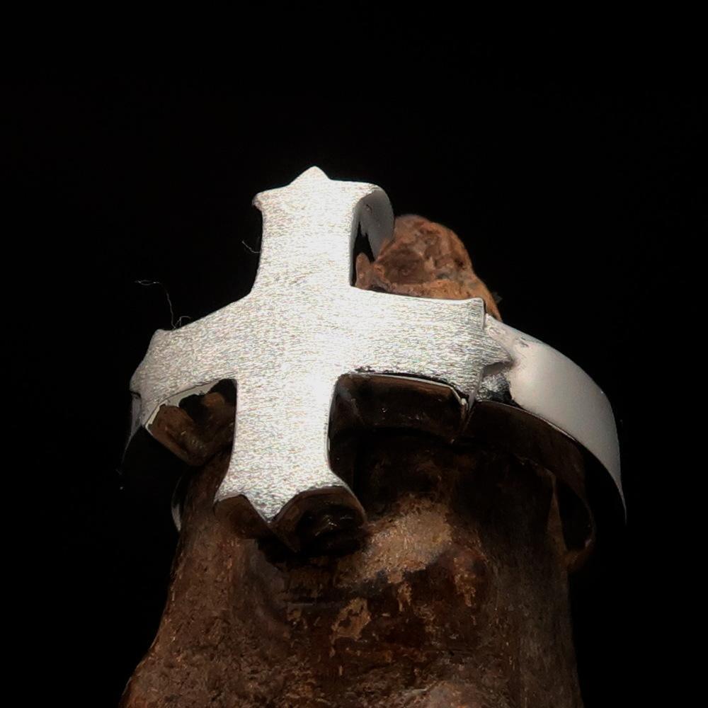 Excellent crafted minimalistic two tone Coptic Cross Ring - matte Sterling Silver