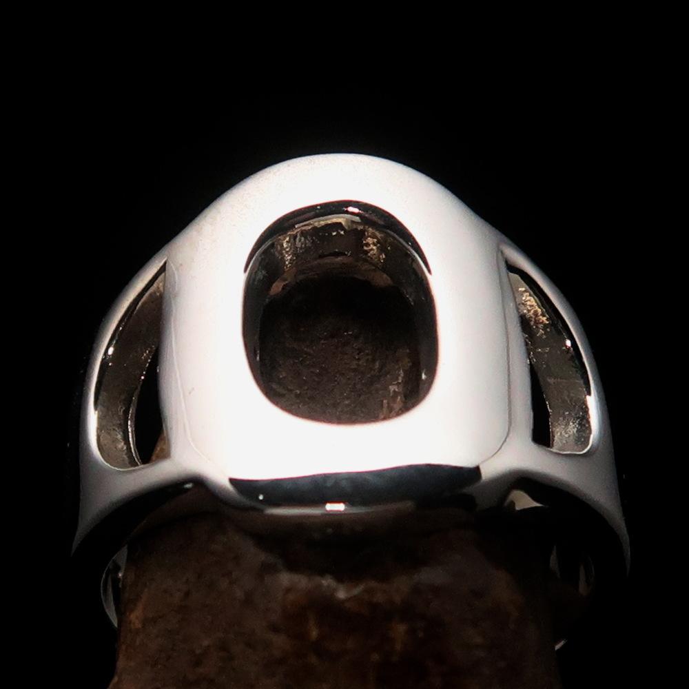 Mirror polished Men's Sterling Silver Initial Ring one bold Letter O