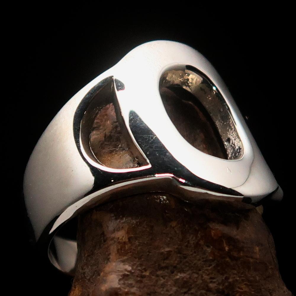 Mirror polished Men's Sterling Silver Initial Ring one bold Letter O