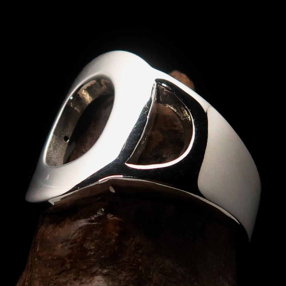 Mirror polished Men's Sterling Silver Initial Ring one bold Letter O