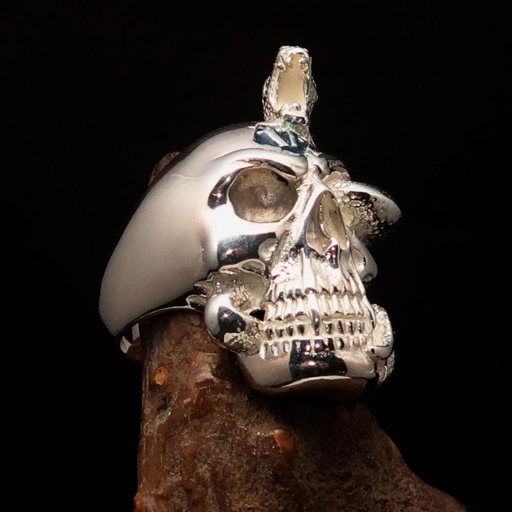 Excellent crafted Men's blue 1% Snake Skull Outlaw Ring - Sterling Silver