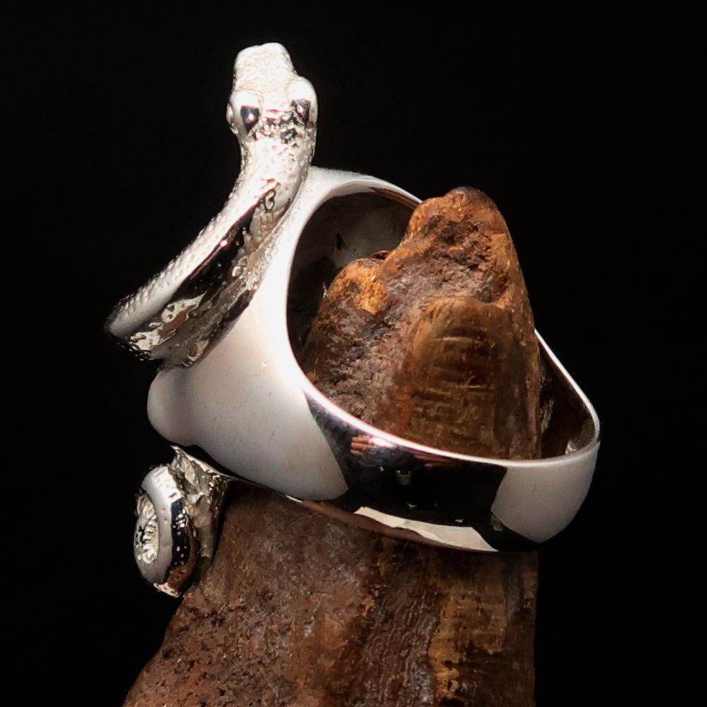 Excellent crafted Men's blue 1% Snake Skull Outlaw Ring - Sterling Silver