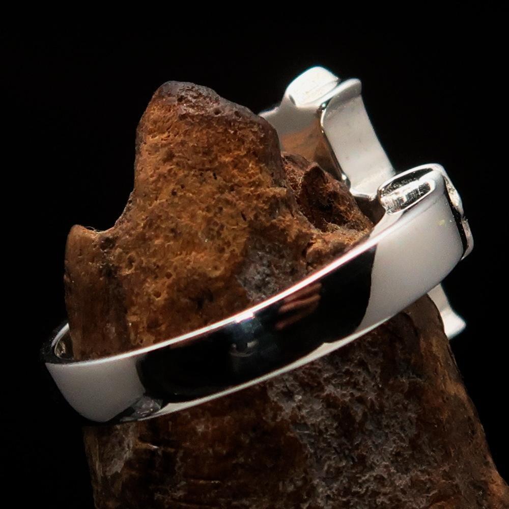 Excellent crafted Men's ornamental Celtic Cross Ring - mirror Polished Sterling Silver