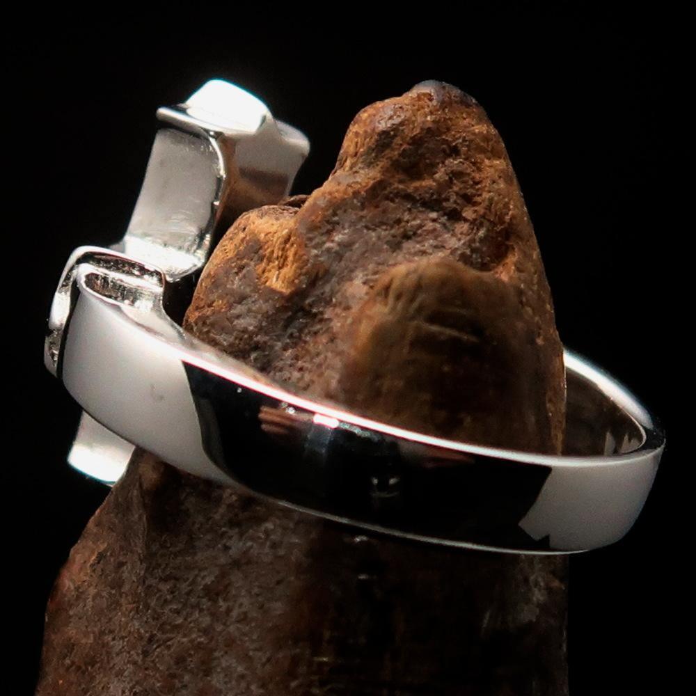 Excellent crafted Men's ornamental Celtic Cross Ring - mirror Polished Sterling Silver