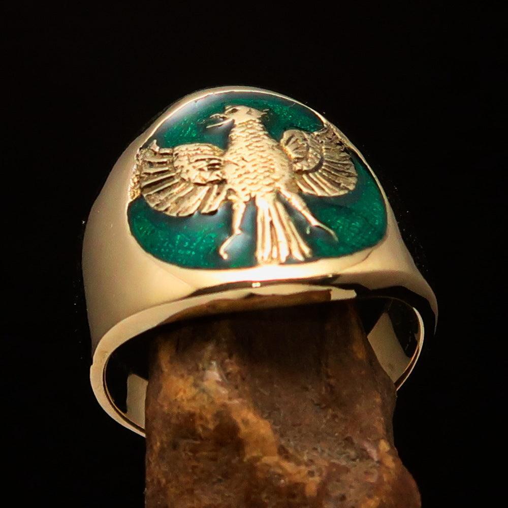 Excellent crafted ancient Men's green Garuda Ring - Solid Brass