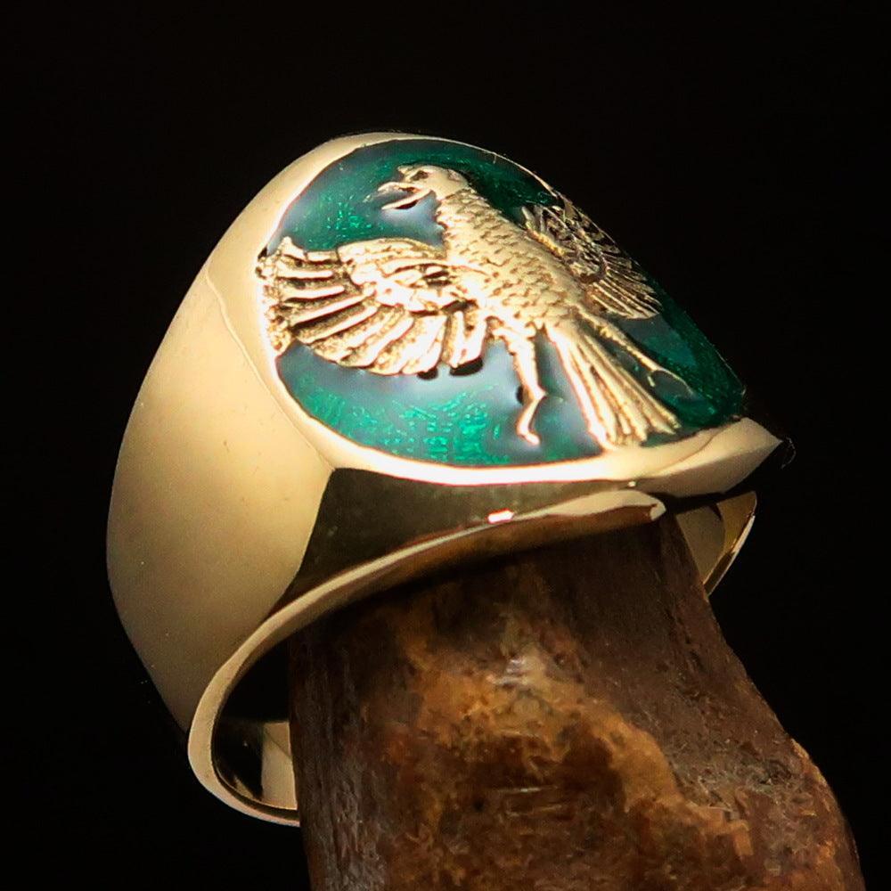 Excellent crafted ancient Men's green Garuda Ring - Solid Brass