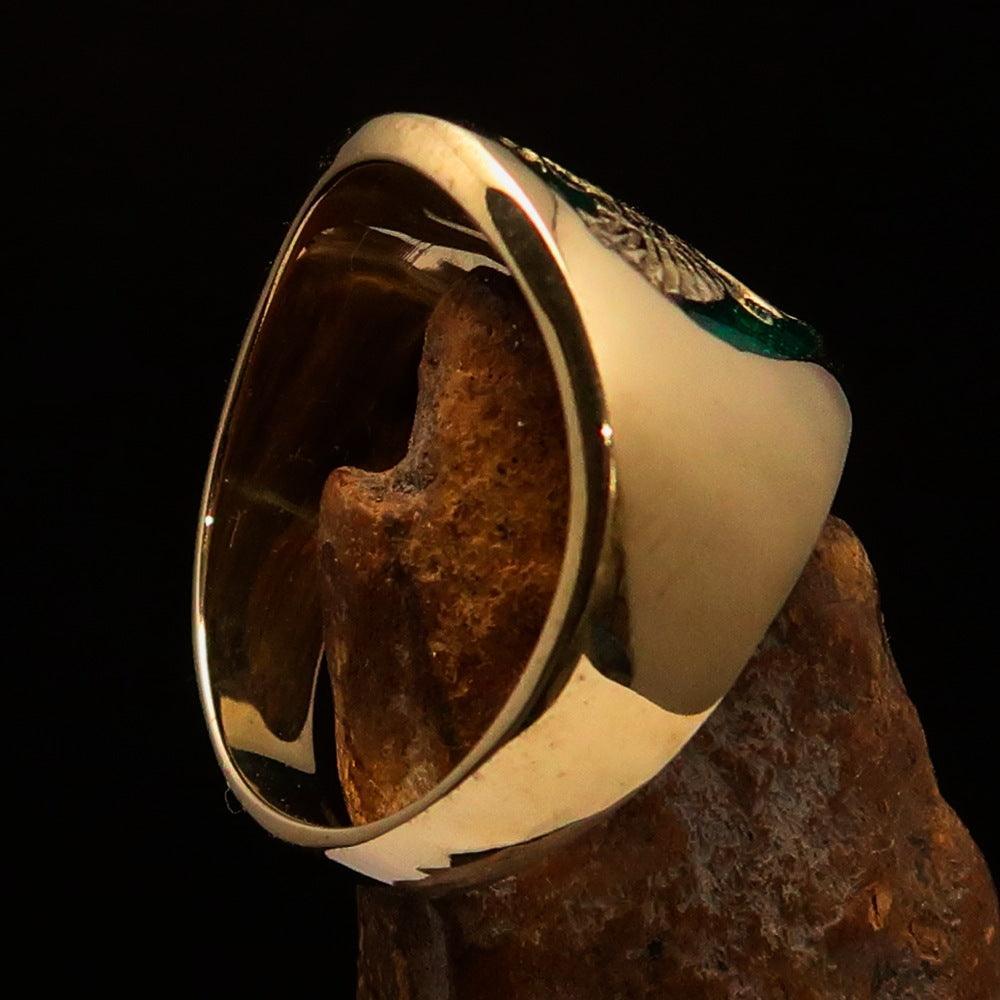 Excellent crafted ancient Men's green Garuda Ring - Solid Brass