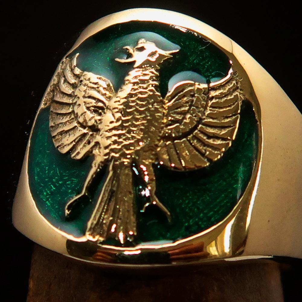 Excellent crafted ancient Men's green Garuda Ring - Solid Brass