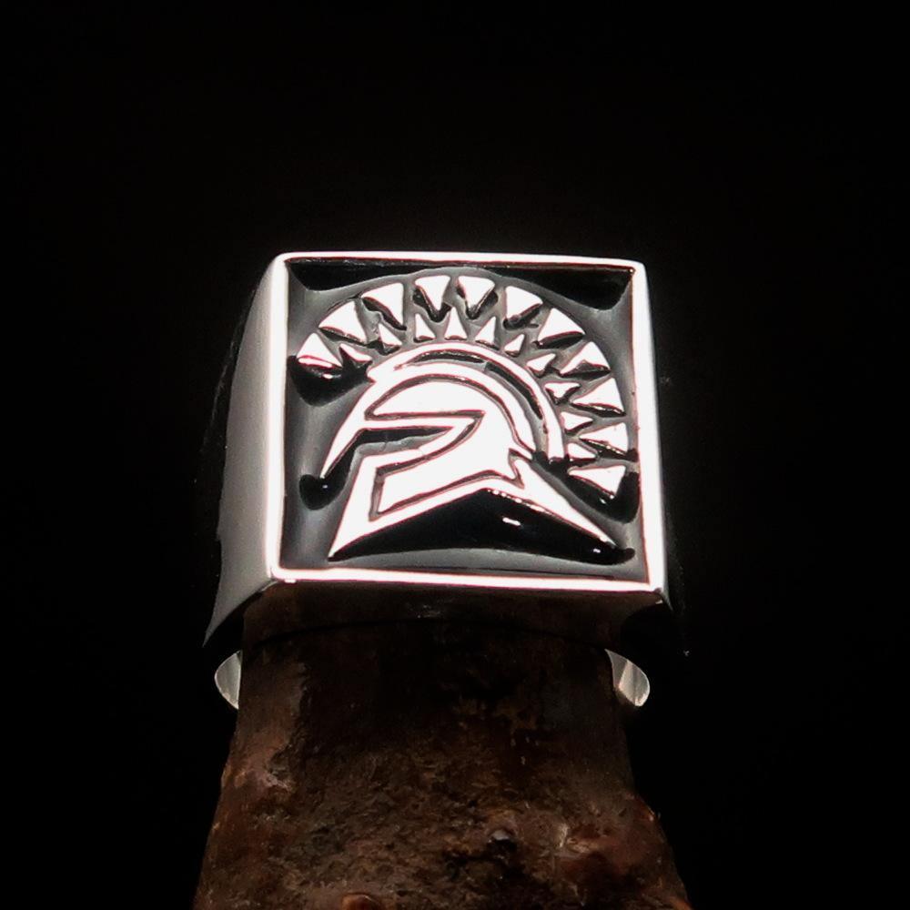 Nicely crafted Men's Ring Black Greek Warrior - Sterling Silver