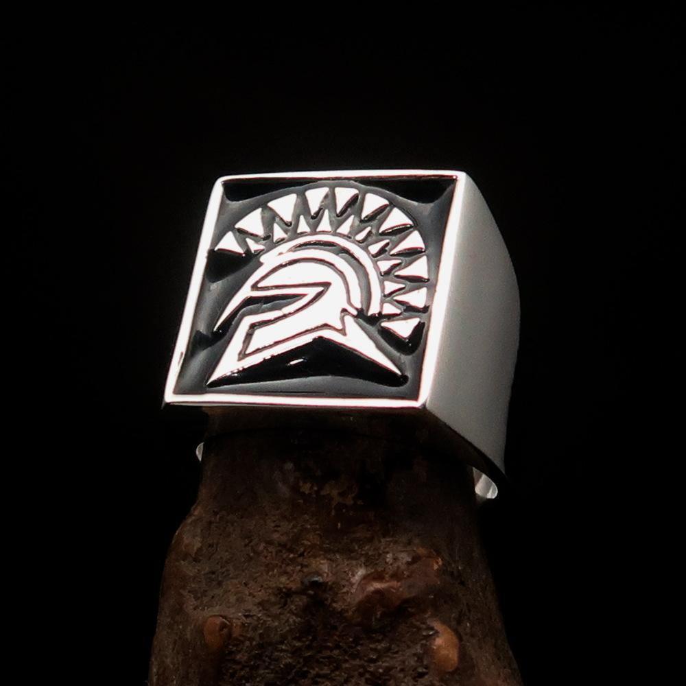Nicely crafted Men's Ring Black Greek Warrior - Sterling Silver