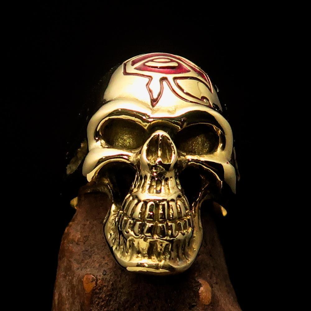 Excellent crafted Men's Skull Ring red Eye of Ra - Solid Brass