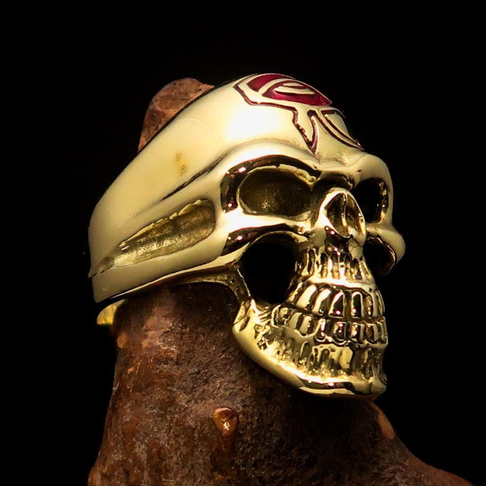 Excellent crafted Men's Skull Ring red Eye of Ra - Solid Brass