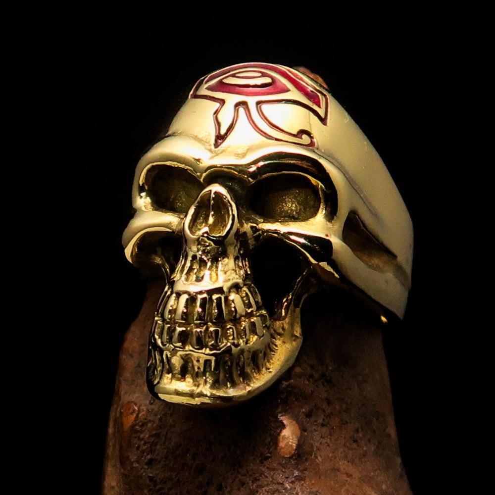 Excellent crafted Men's Skull Ring red Eye of Ra - Solid Brass