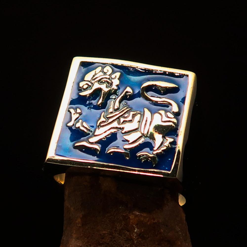 Perfectly crafted Men's blue Sinhalese Lion Pinky Ring - Solid Brass