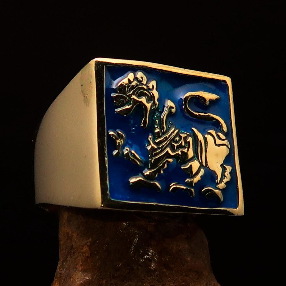 Perfectly crafted Men's blue Sinhalese Lion Pinky Ring - Solid Brass