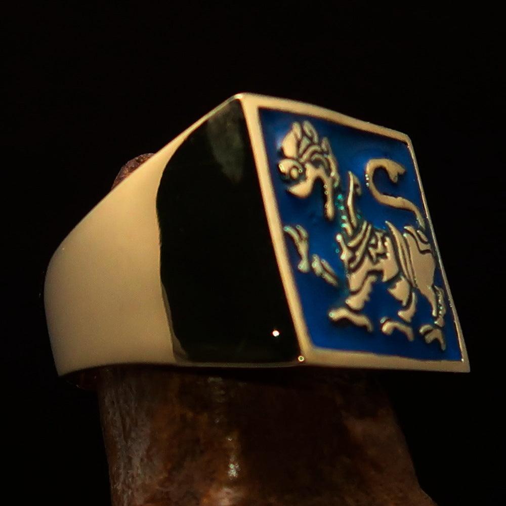 Perfectly crafted Men's blue Sinhalese Lion Pinky Ring - Solid Brass
