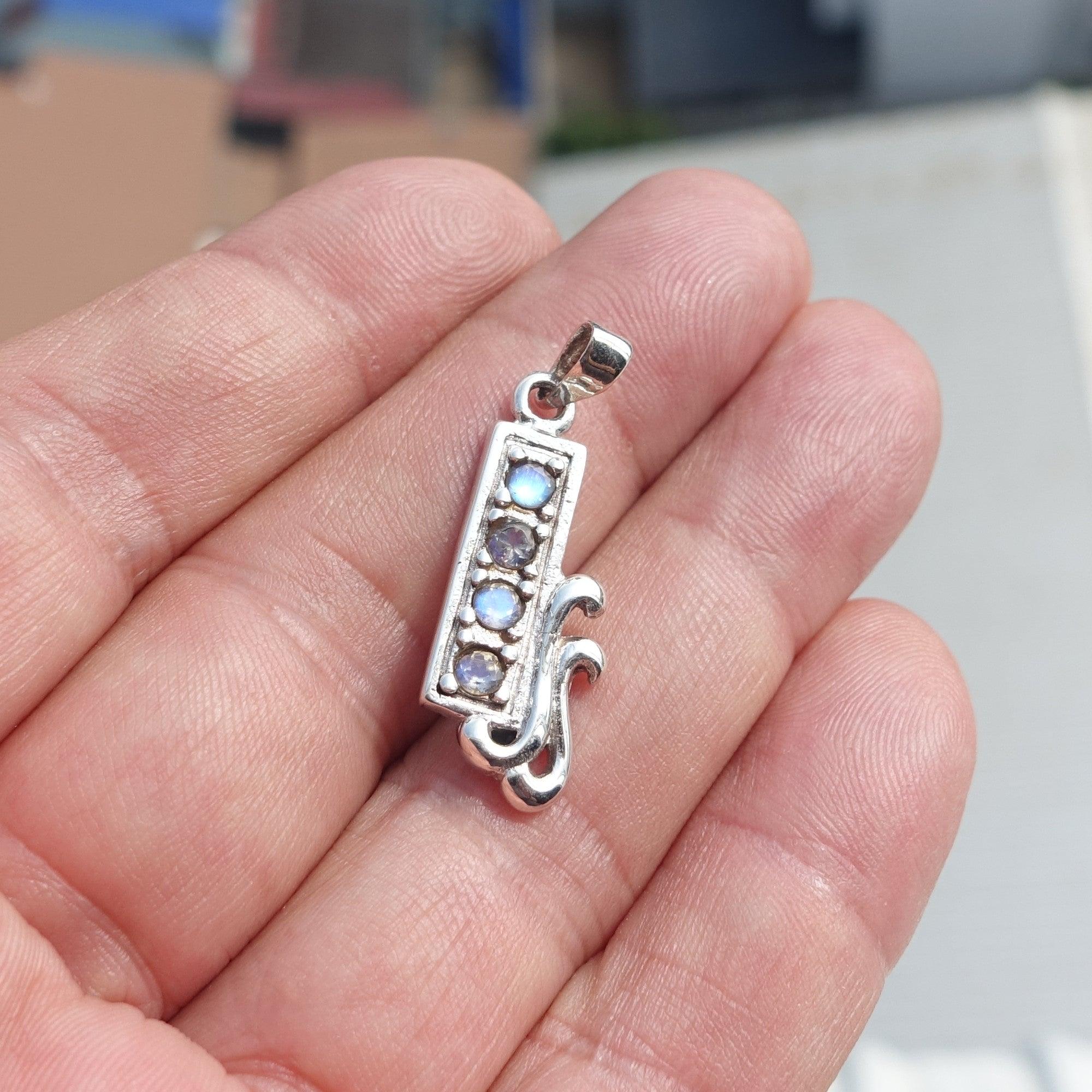 Natural Moonstone Pendant, Sterling Silver Pendant, Long style pendant, 4 Moonstone Pendant, round Moonstones, moonstone necklace