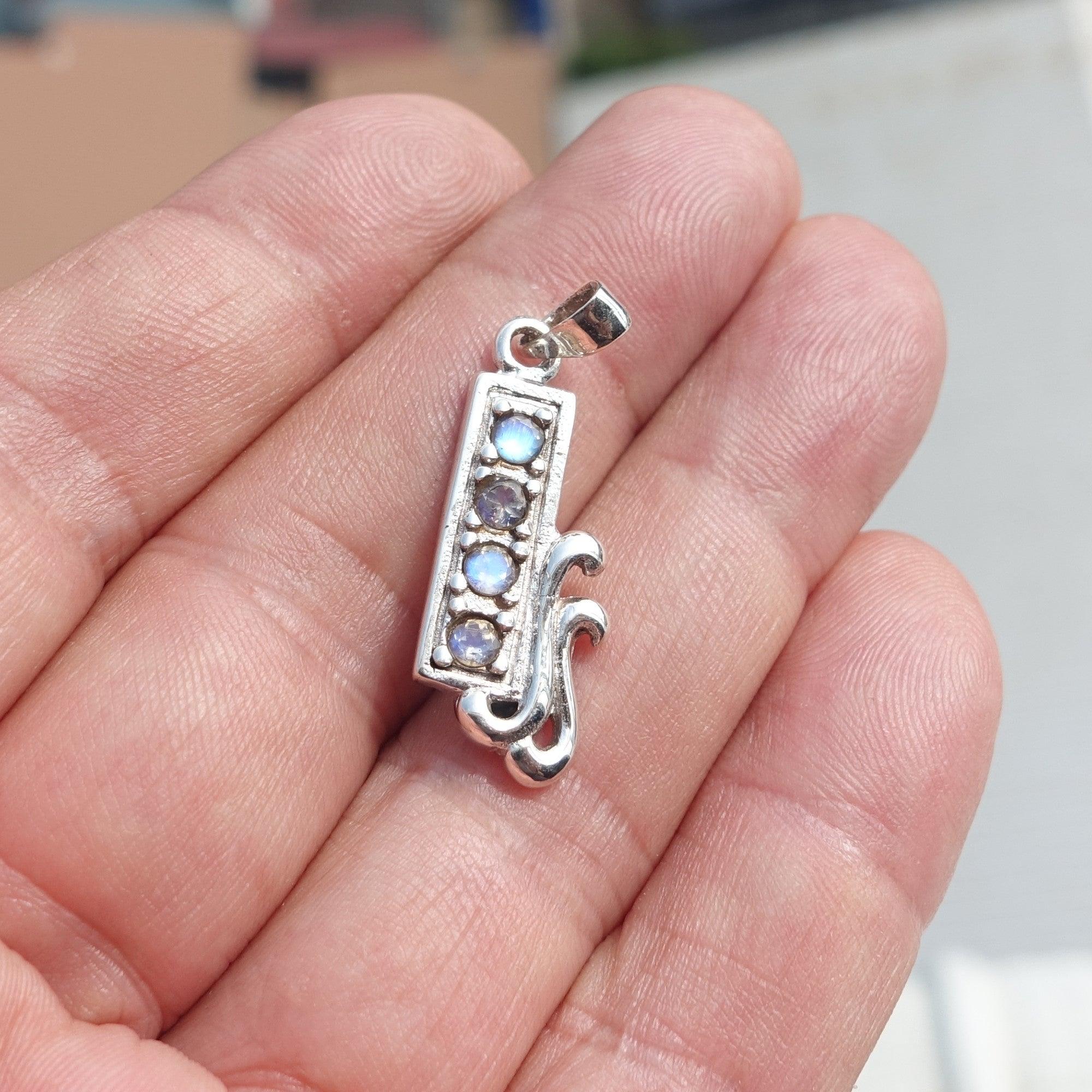 Natural Moonstone Pendant, Sterling Silver Pendant, Long style pendant, 4 Moonstone Pendant, round Moonstones, moonstone necklace