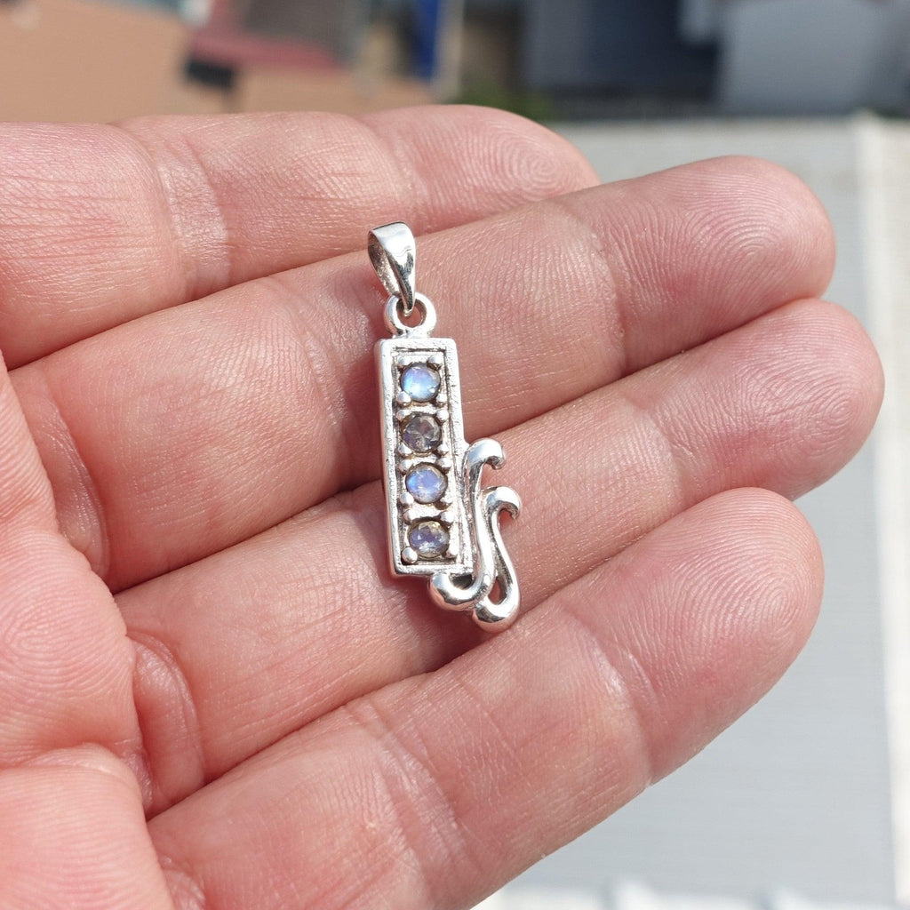 Natural Moonstone Pendant, Sterling Silver Pendant, Long style pendant, 4 Moonstone Pendant, round Moonstones, moonstone necklace