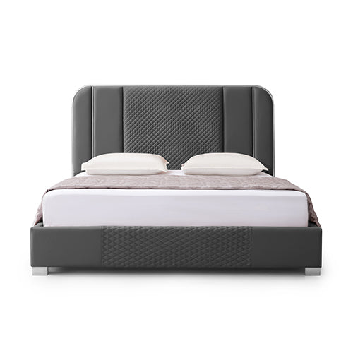 NNEDSZ Halcyon Bed Frame Air Leather Padded Upholstery High Quality Slats Polished Stainless Steel Feet