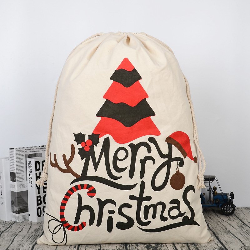 NNEDSZ Large Christmas XMAS Hessian Santa Sack Stocking Bag Reindeer Children Gifts Bag, Cream - Christmas Tree
