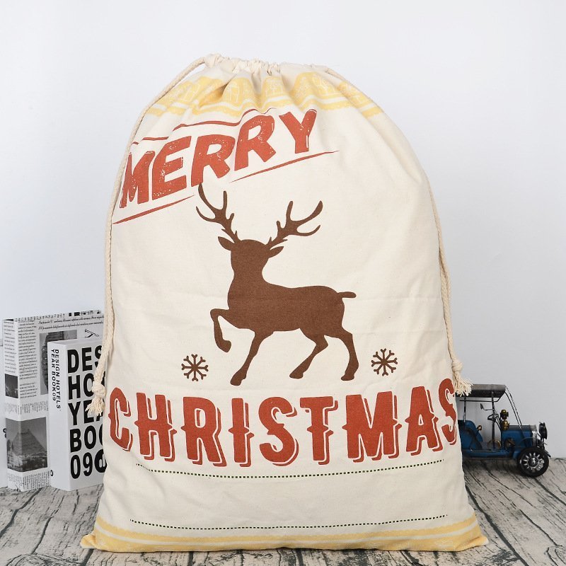 NNEDSZ Large Christmas XMAS Hessian Santa Sack Stocking Bag Reindeer Children Gifts Bag, Cream - Reindeer