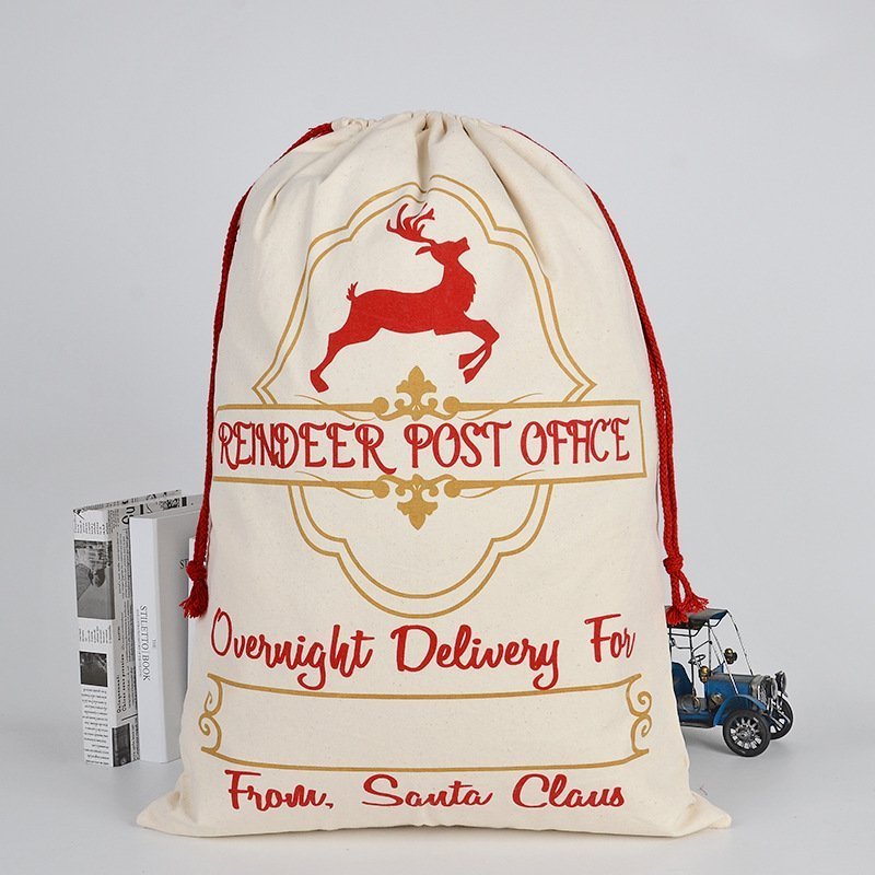 NNEDSZ Large Christmas XMAS Hessian Santa Sack Stocking Bag Reindeer Children Gifts Bag, Cream - Reindeer Post
