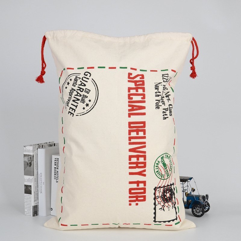 NNEDSZ Large Christmas XMAS Hessian Santa Sack Stocking Bag Reindeer Children Gifts Bag, Cream - Special Delivery