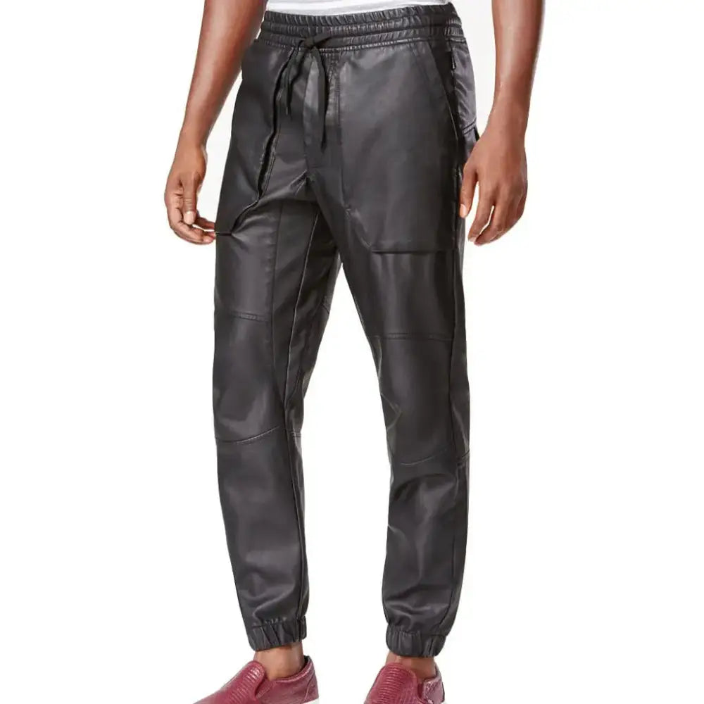 Men’s Black Leather Jogger Pants