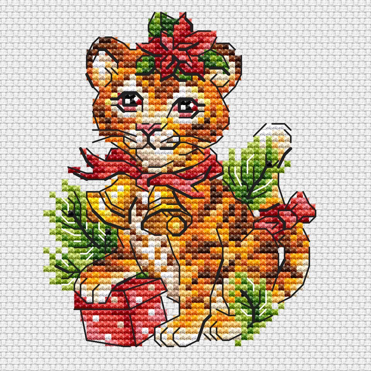 Little Christmas Tiger with Gifts - PDF Cross Stitch Pattern